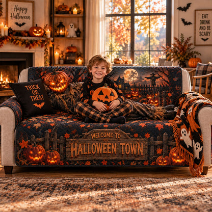 Halloween Town Pumpkin Horror Sofa Cover – Halloween Horror Quilted Home Decor