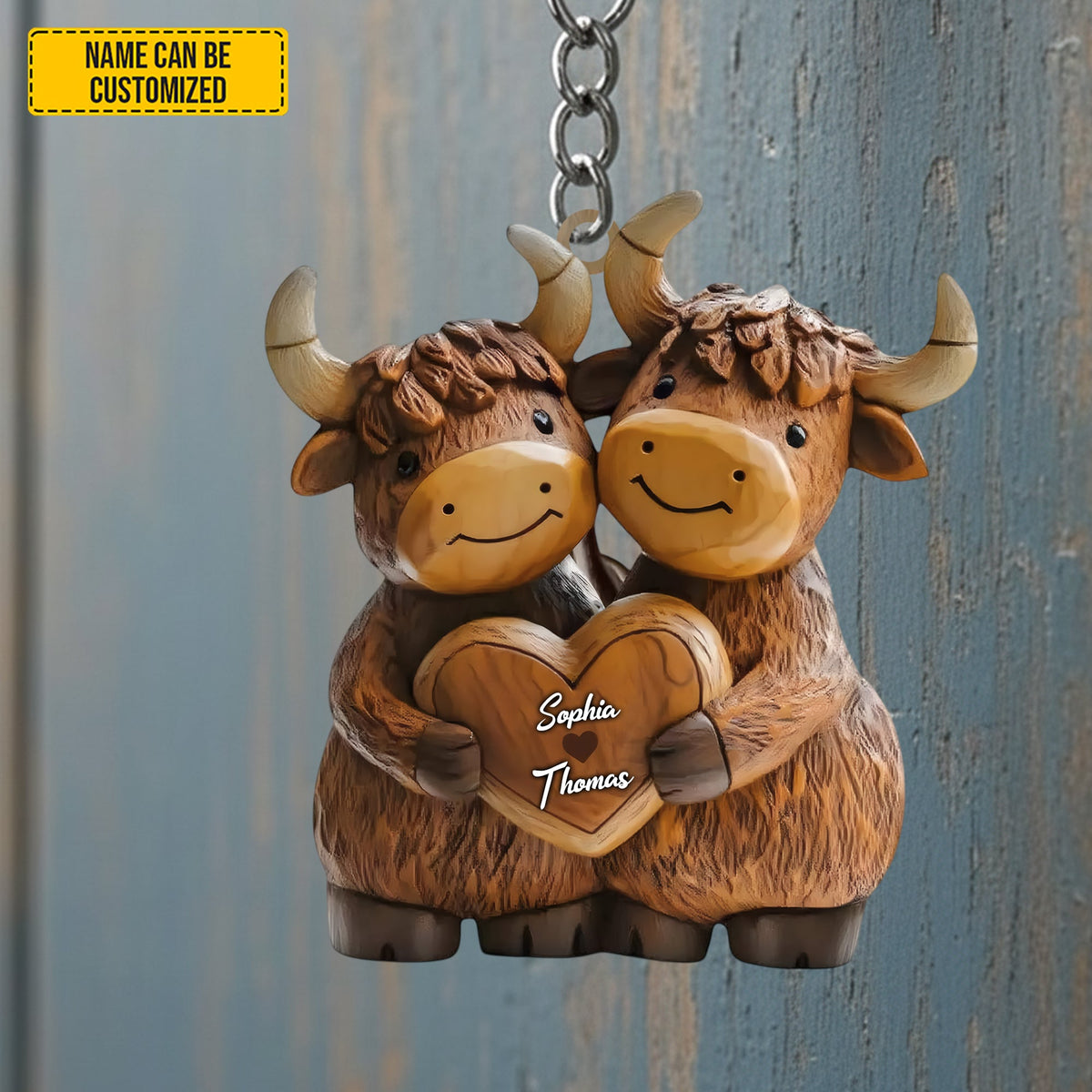 Personalized Couple Highland Cow Keychain