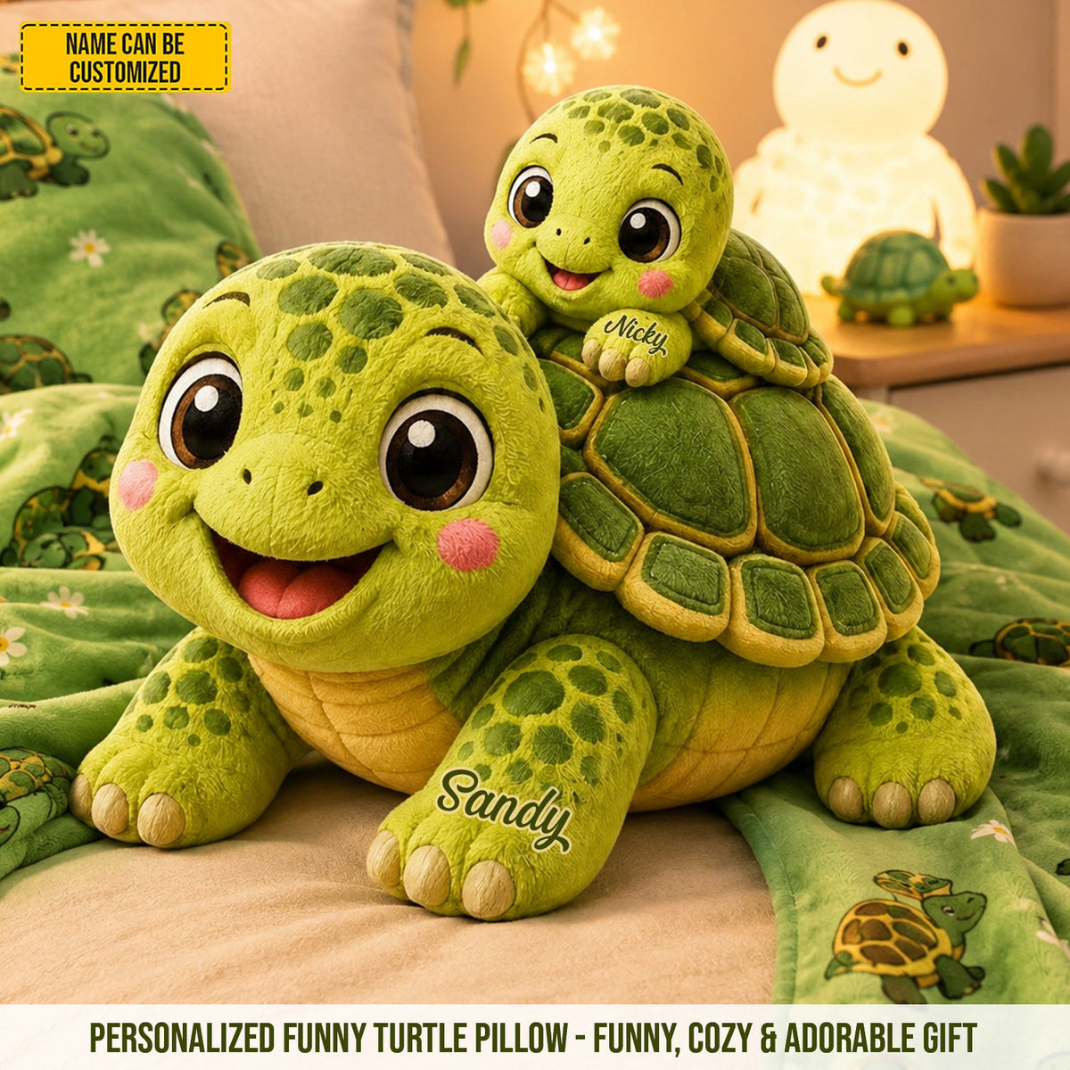 Mom Turtle With Little Kids - Personalized Shaped Pillow