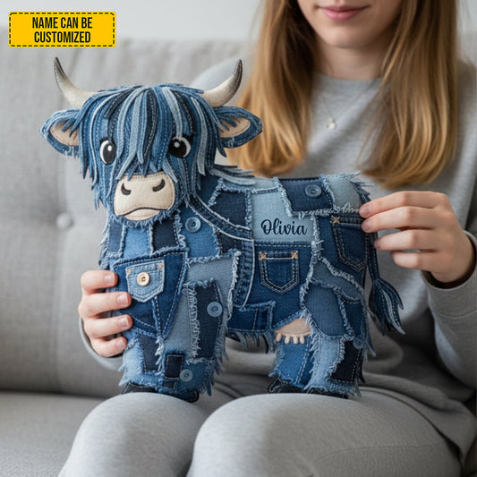 Personalized Denim Cow Shaped Pillow