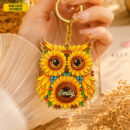 Sunflower Owl - Personalized Owl Acrylic Keychain
