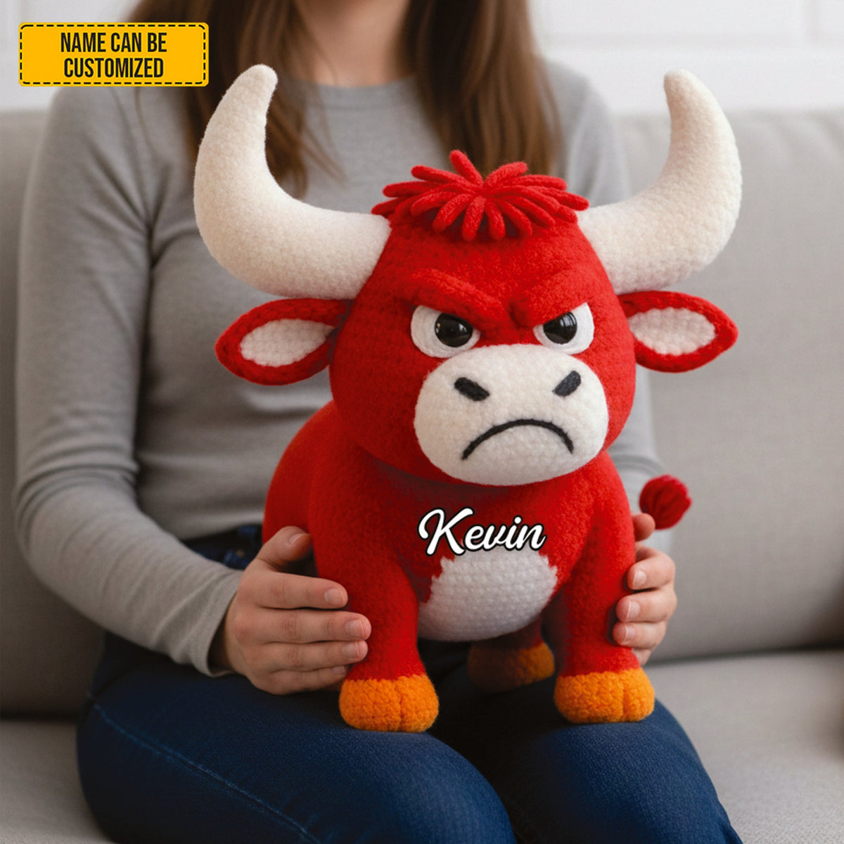 Grumpy Cow - Personalized Cozy Highland Cow Shaped Pillow