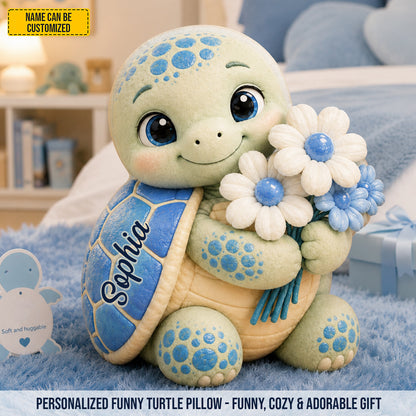 Personalized Cute Turtle Flower Custom Shape Pillow