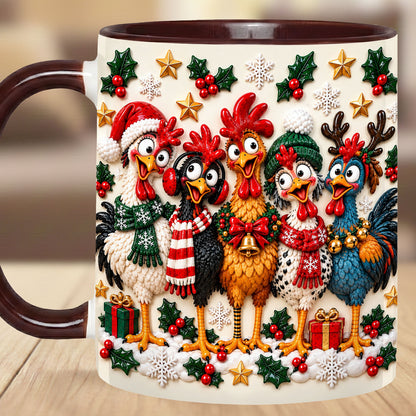 Personalized Christmas Chicken Mug, Custom Name Funny Rooster Holiday Coffee Cup