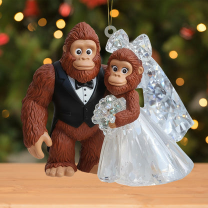 Hitched in the Wild – Personalized Bigfoot Couple Ornament