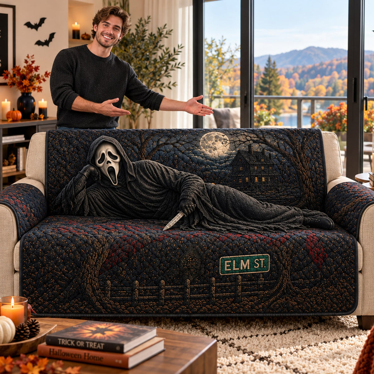 Ghostface Horror Sofa Cover – Halloween Horror Quilted Home Decor
