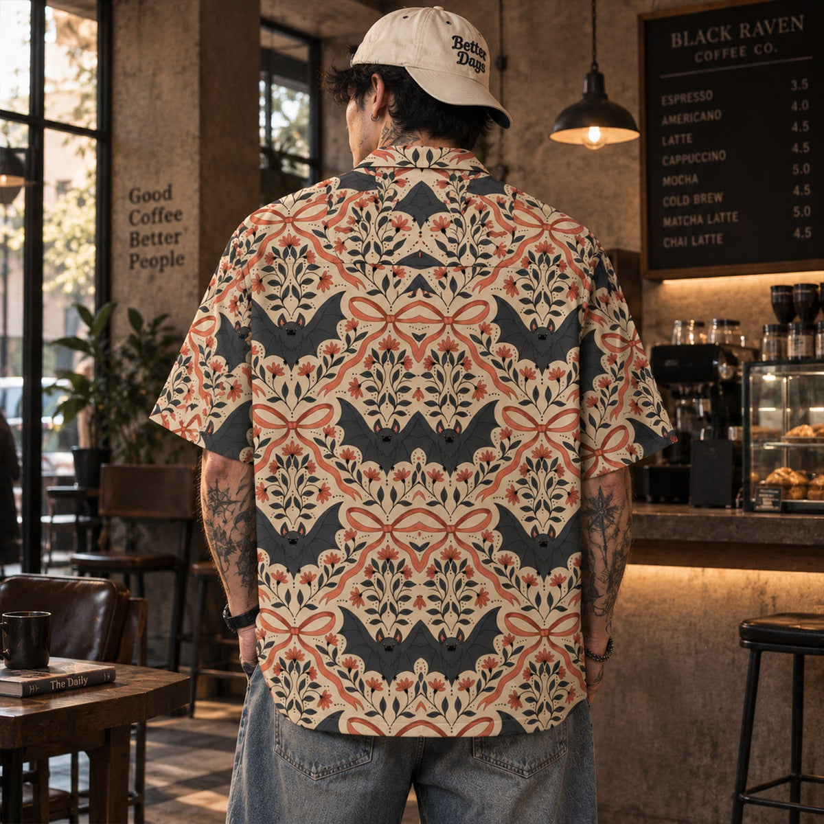 Vintage Floral Bat Gothic Hawaiian Shirt