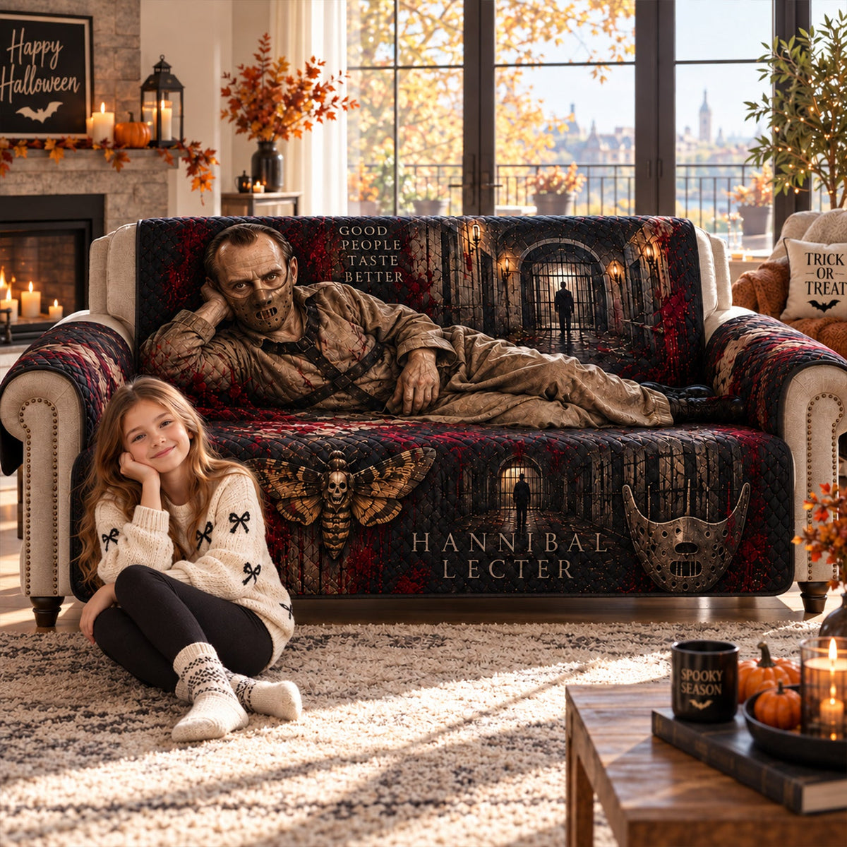 Hannibal Lecter Horror Sofa Cover – Halloween Horror Quilted Home Decor