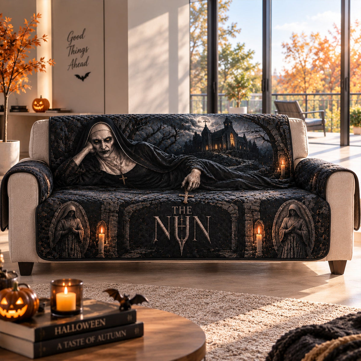 The Nun Valak Horror Sofa Cover – Halloween Horror Quilted Home Decor