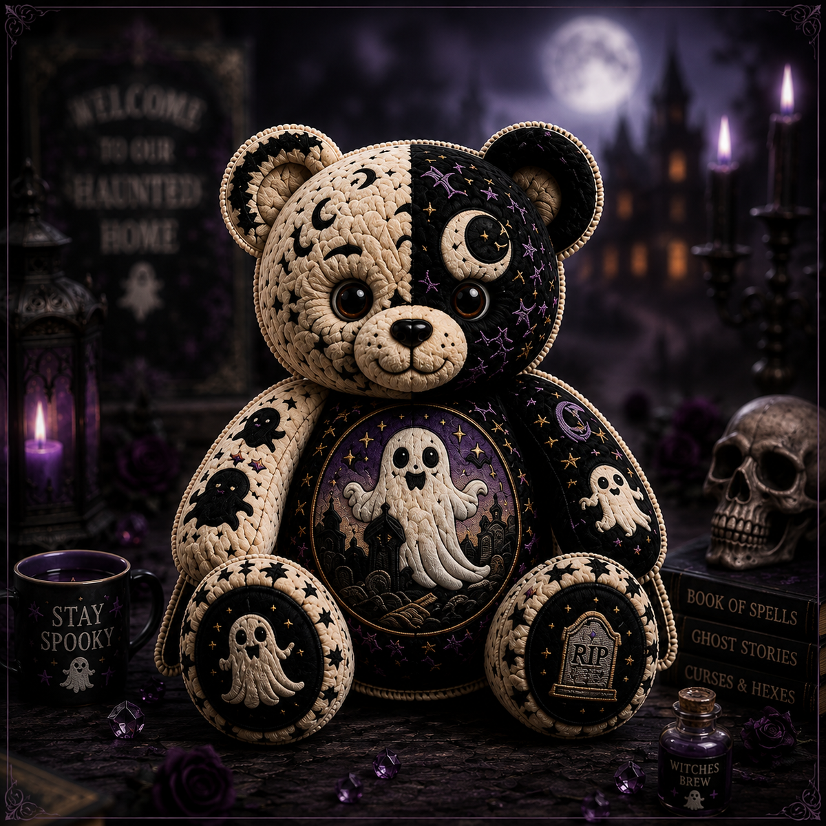 Stay Spooky Ghost Bear Custom Shaped Pillow – Cute Halloween Gift for Ghost & Spooky Season Lovers