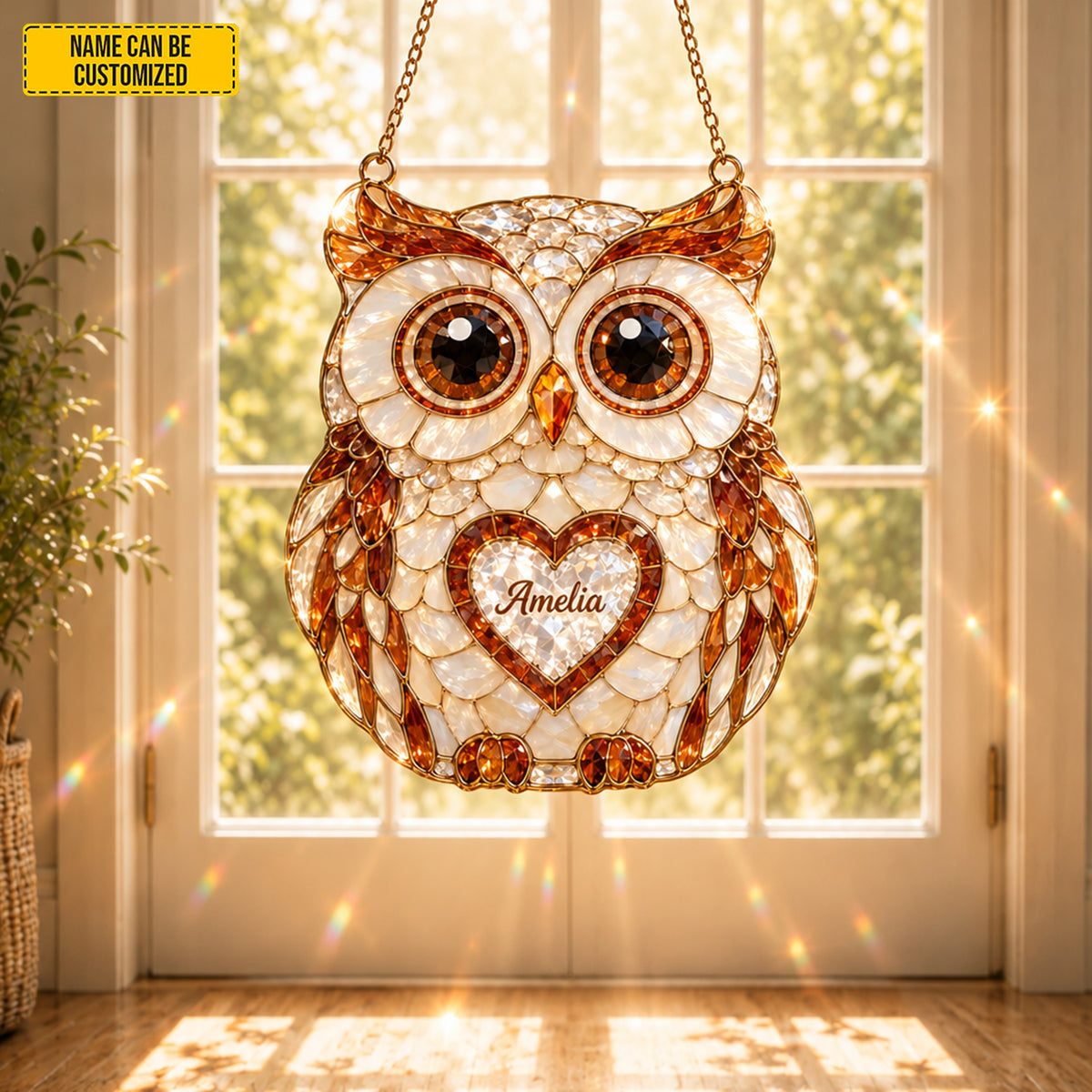 Personalized Beautiful Owl Custom Shape Suncatcher