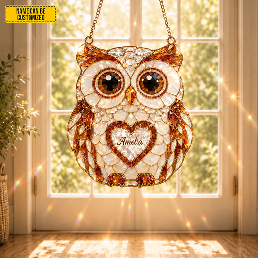 Personalized Beautiful Owl Custom Shape Suncatcher