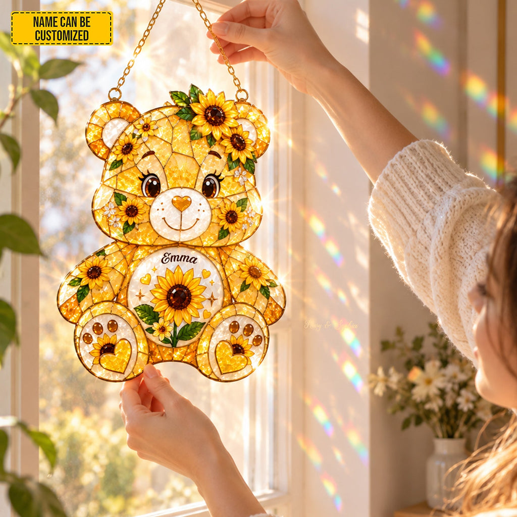 Personalized Sunflower Bear Suncatcher