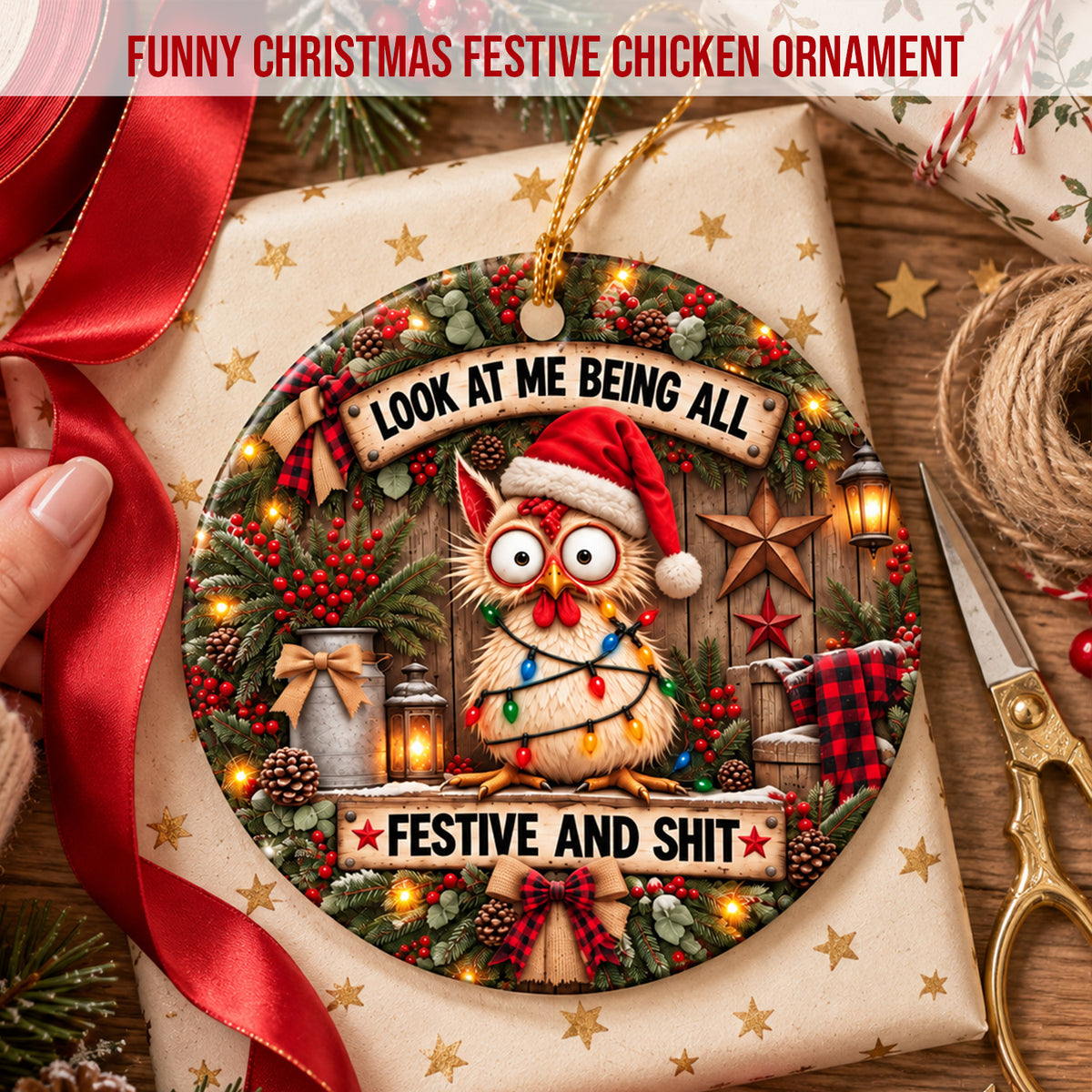 Look At Me - Funny Christmas Chicken Ornament