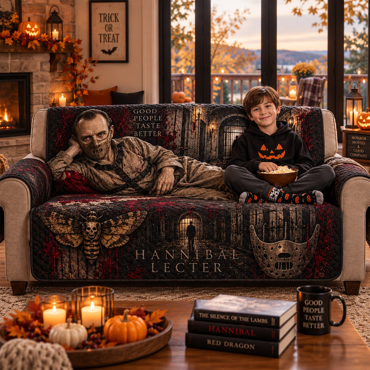 Hannibal Lecter Horror Sofa Cover – Halloween Horror Quilted Home Decor