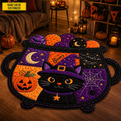 Personalized Halloween Witch Cat Custom Shaped Doormat