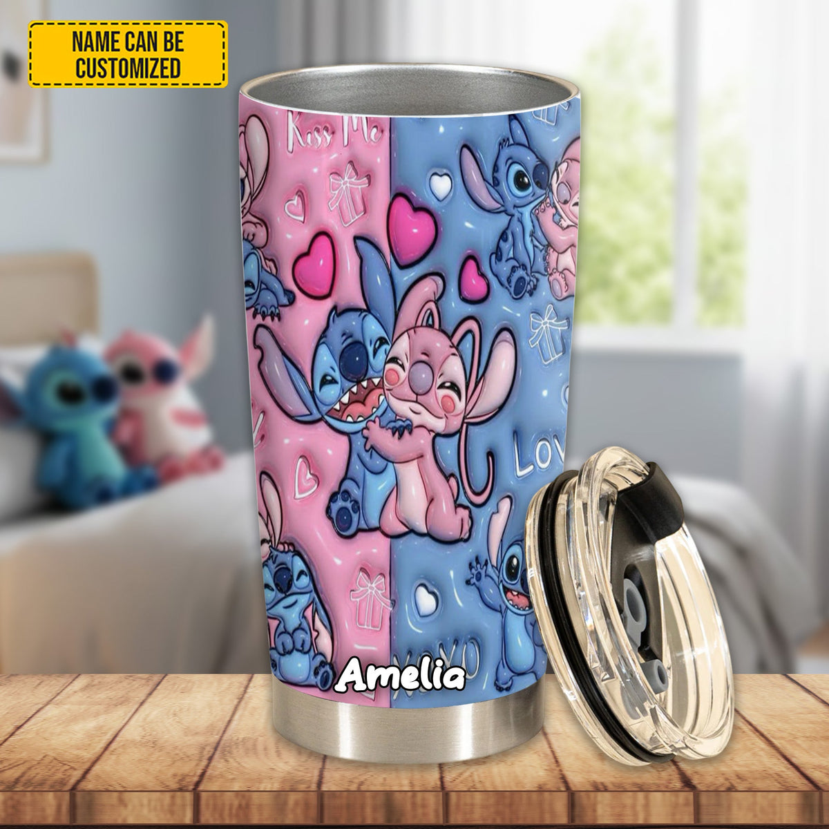 Cute Couple Pink & Blue - Personalized Couple Tumbler