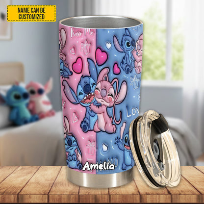 Cute Couple Pink & Blue - Personalized Couple Tumbler