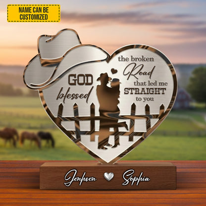 God Blessed The Broken Road - Personalized Horse Couple Acrylic Plaque