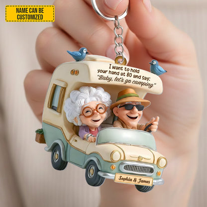 Personalized Old Couple Camping Keychain