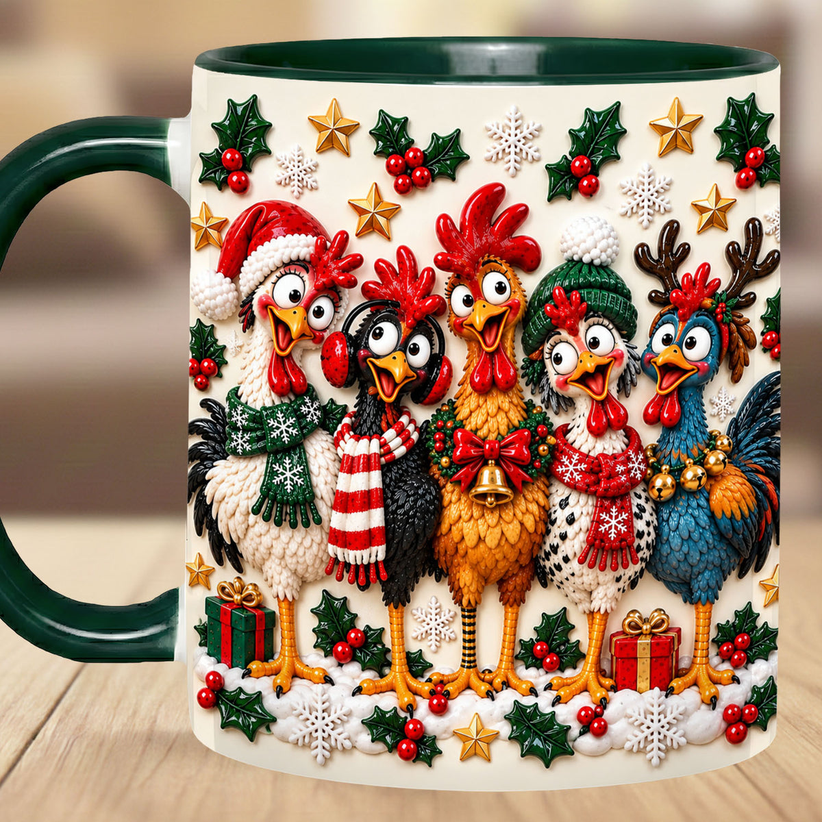 Personalized Christmas Chicken Mug, Custom Name Funny Rooster Holiday Coffee Cup