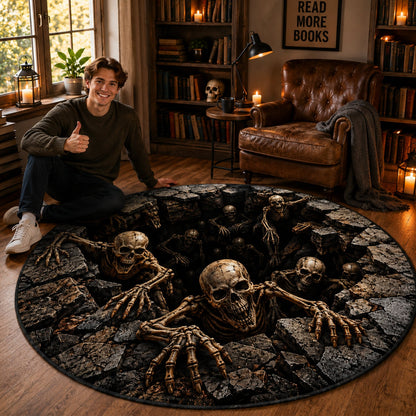 3D Skeleton Abyss Illusion Round Area Rug 2