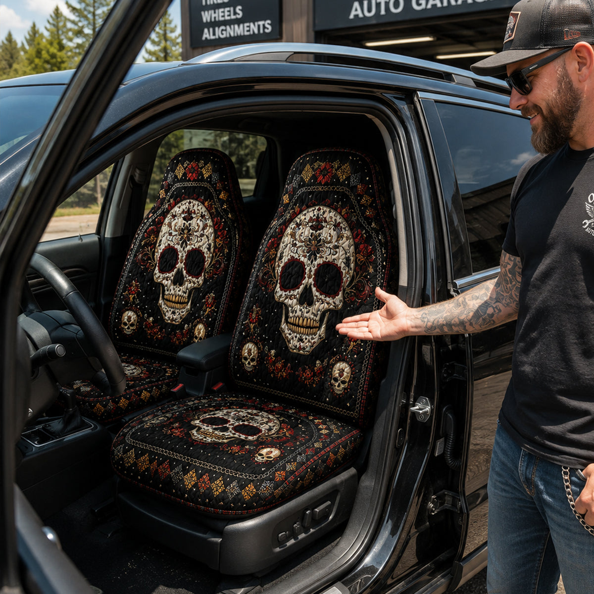 Gothic Skull Car Seat Covers – Gift for Skull Lovers