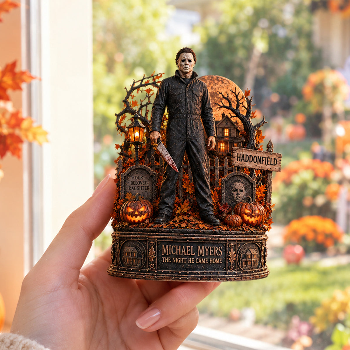 Michael Myers Haddonfield Wooden Block - Collectible Table Decor