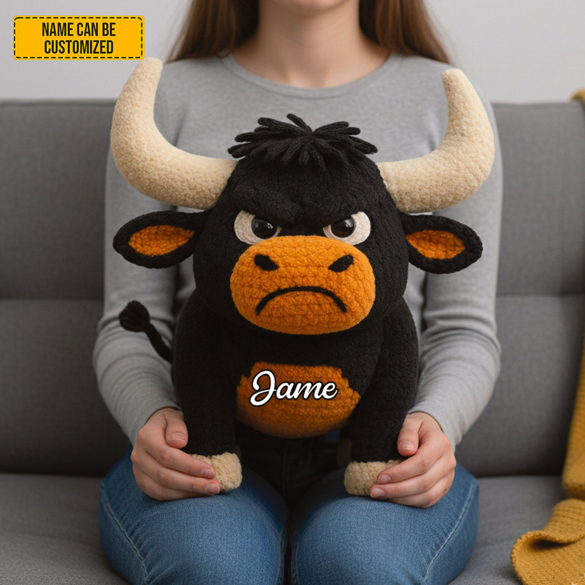 Grumpy Cow - Personalized Cozy Highland Cow Shaped Pillow