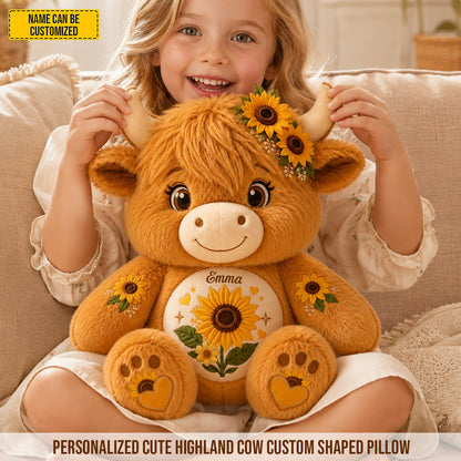 Personalized Highland Cow With Daisy Pillow