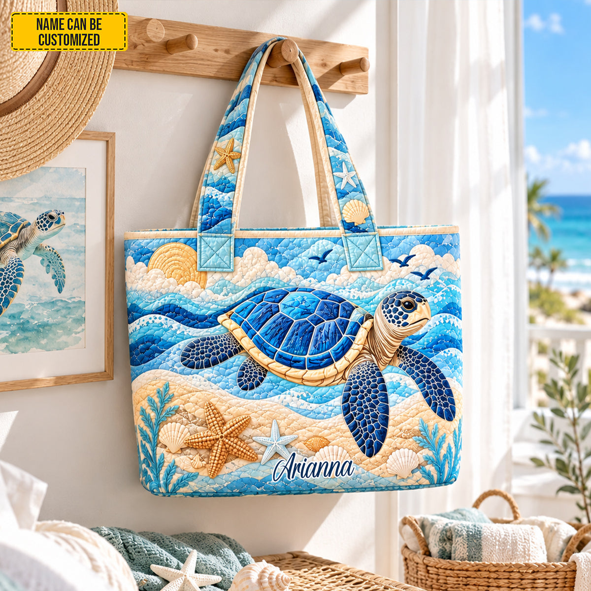 Personalized Sea Turtle Quilted Quilted Tote Bag