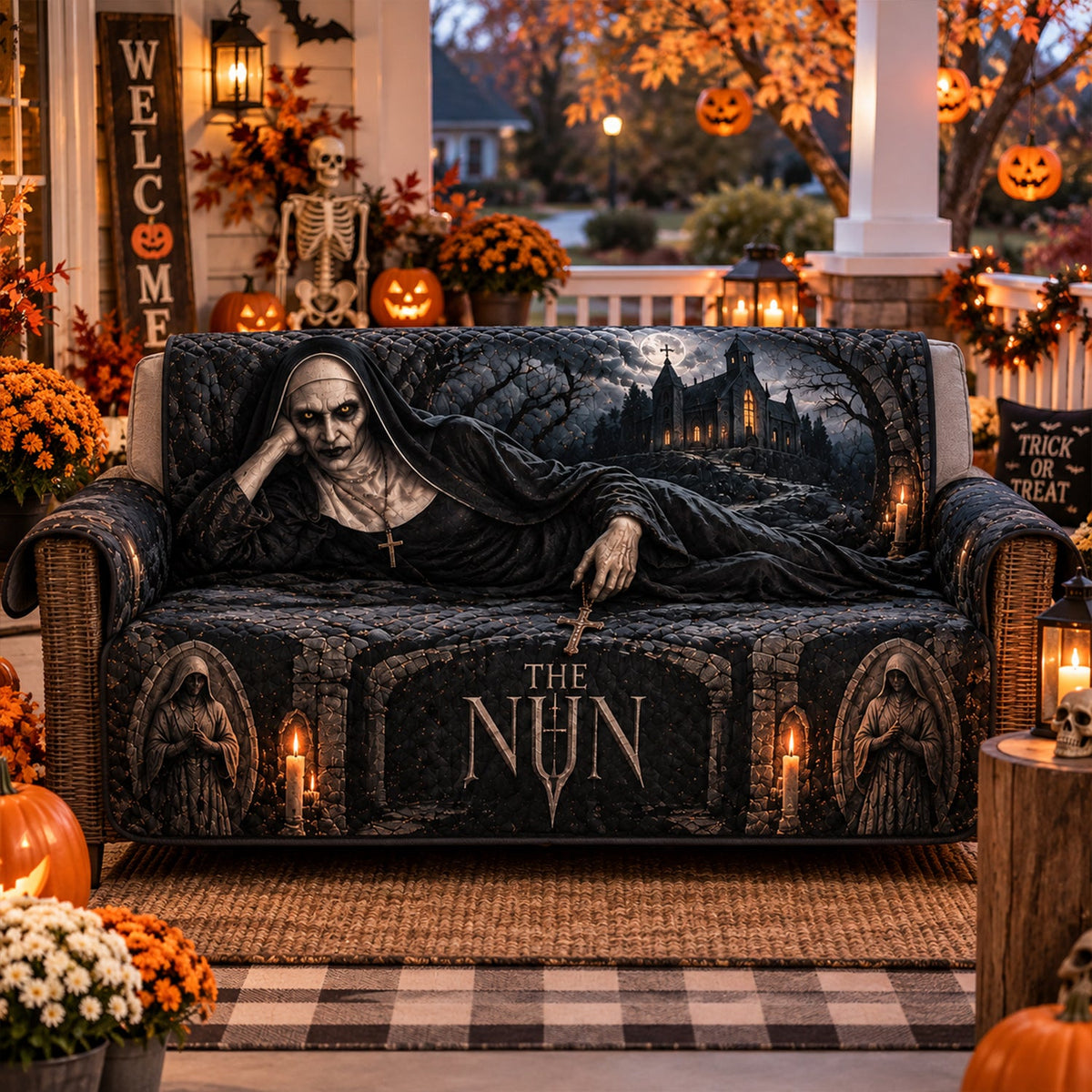 The Nun Valak Horror Sofa Cover – Halloween Horror Quilted Home Decor
