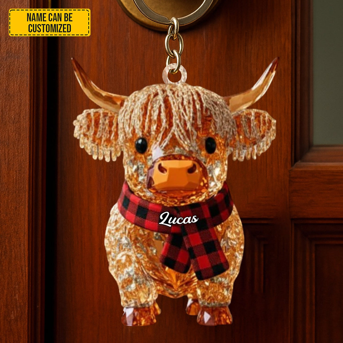 Personalized Sparkle Highland Cow Keychain
