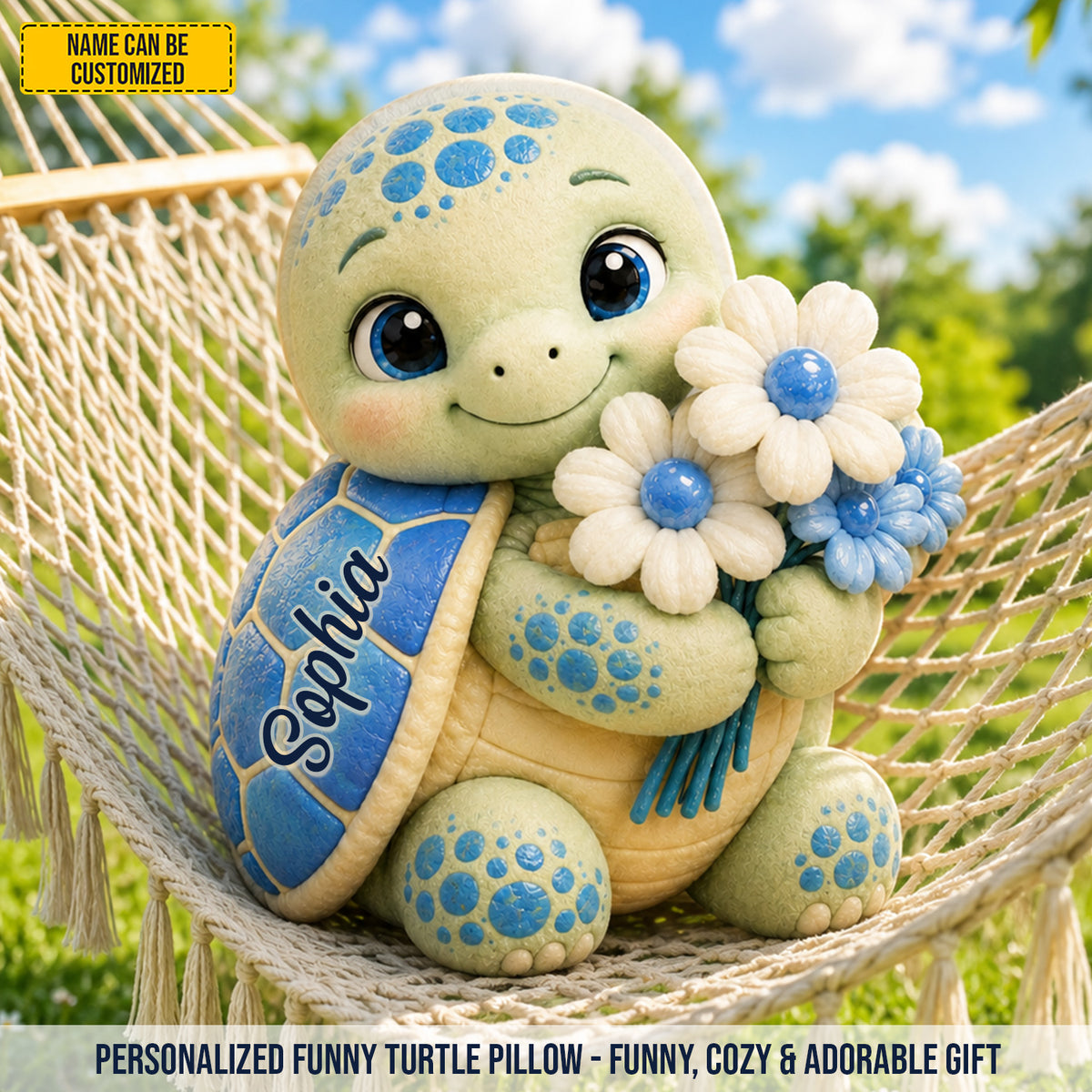 Personalized Cute Turtle Flower Custom Shape Pillow