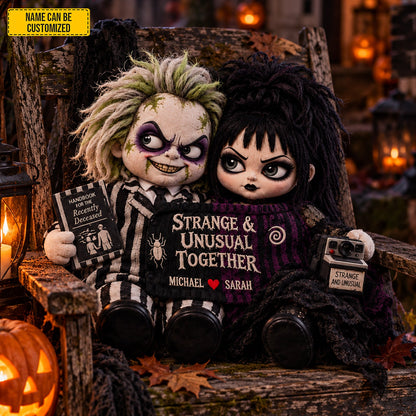 Personalized Strange & Unusual Together Gothic Couple Dolls Custom Shape Pillow