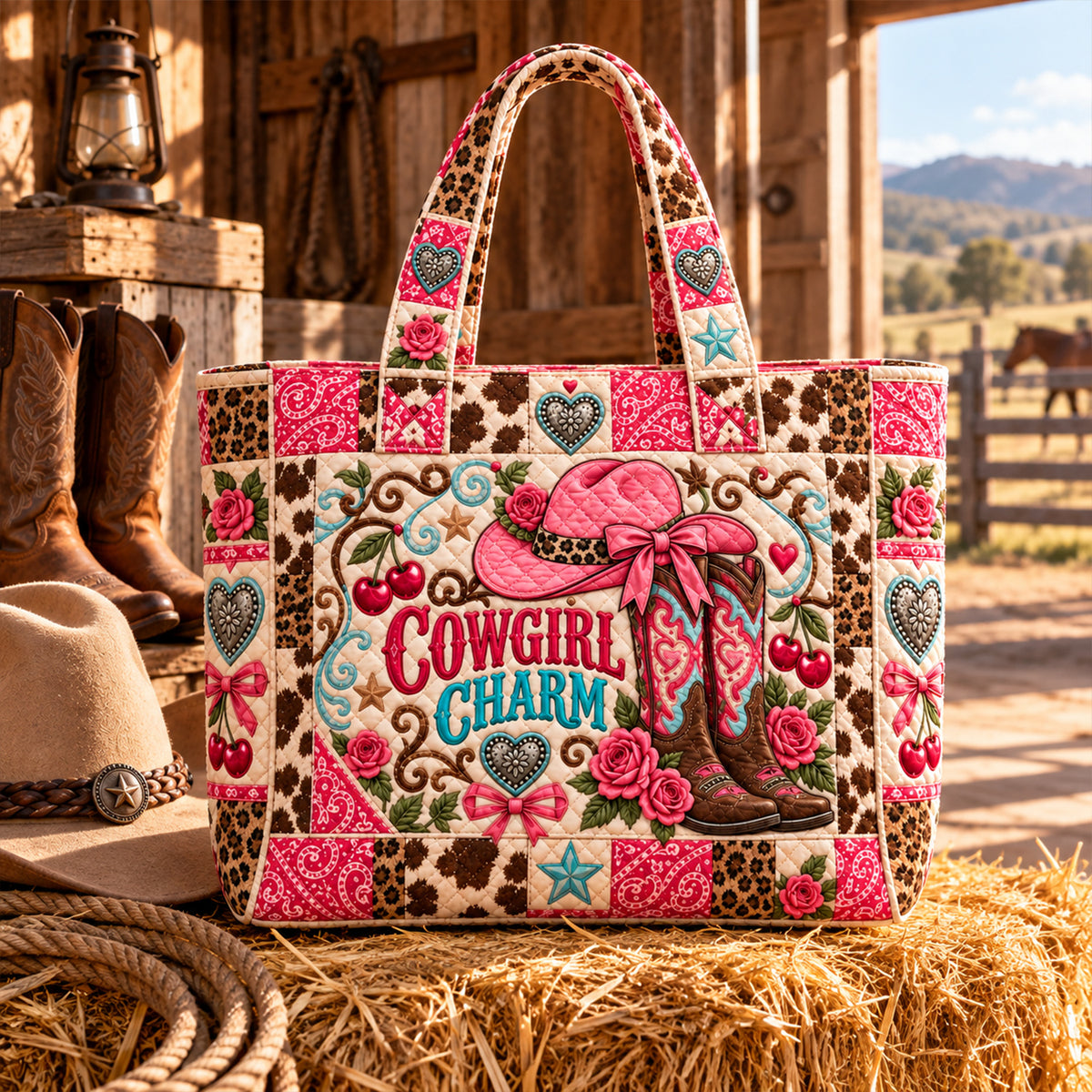Cowgirl Charm Quilted Tote Bag