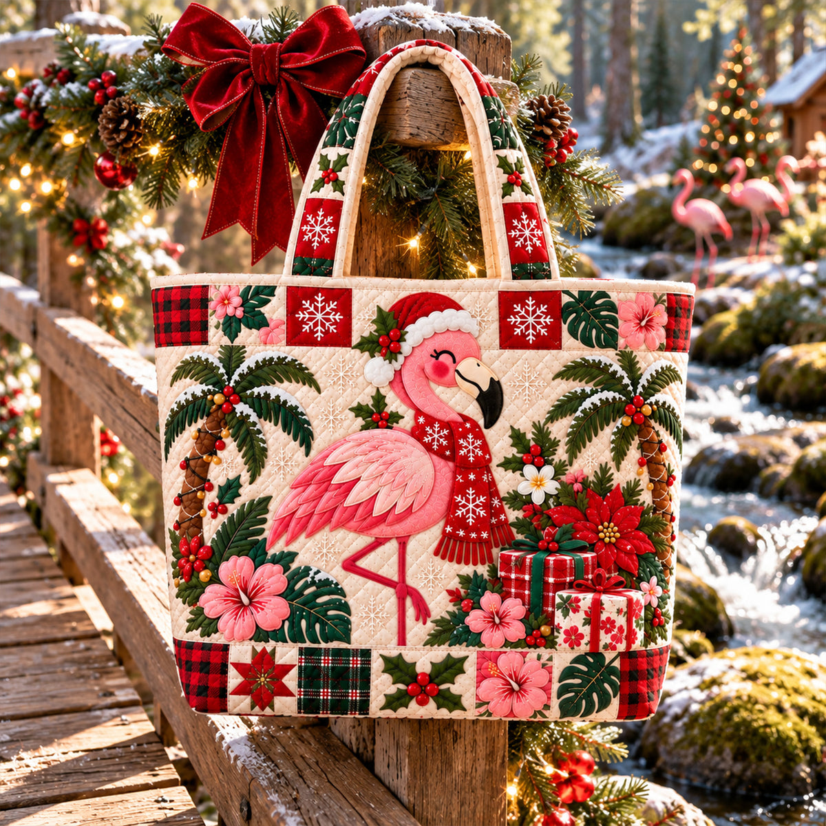 Christmas Flamingo Tote Bag