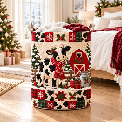 Christmas Farmhouse Cow Laundry Hamper