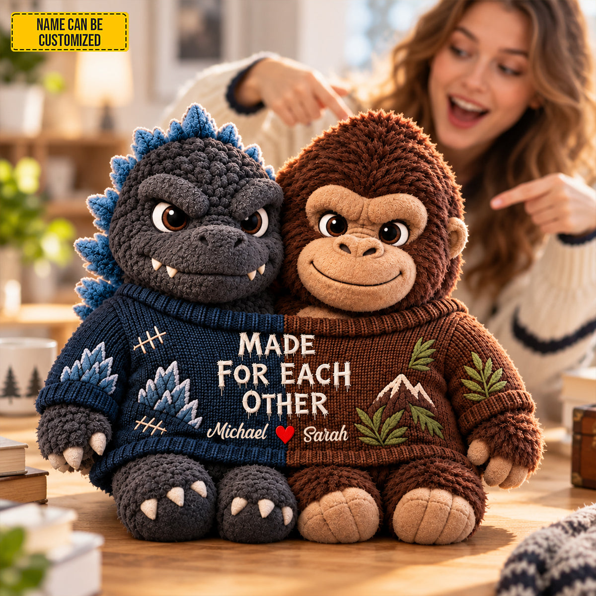 Personalized Godzilla and King Kong Couple Custom Shape Pillow