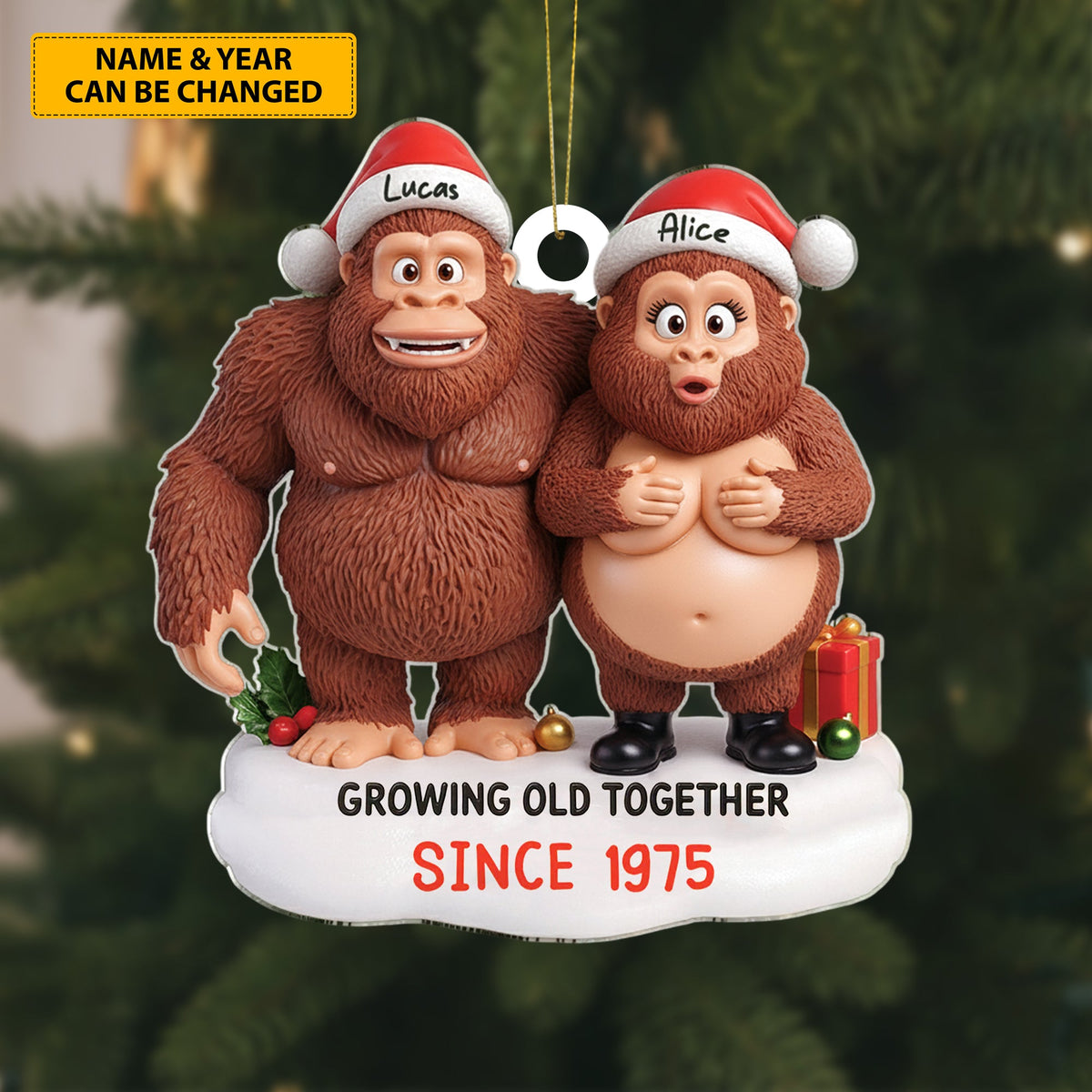 Growing Old in the Wild – Personalized Bigfoot Couple Ornament
