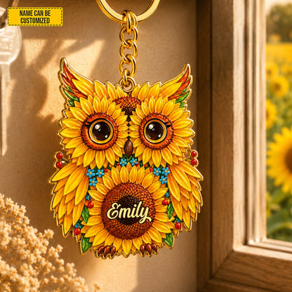 Sunflower Owl - Personalized Owl Acrylic Keychain