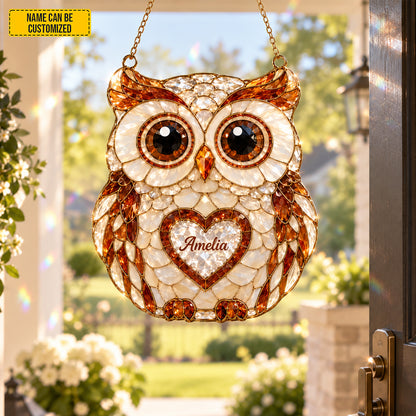 Personalized Beautiful Owl Custom Shape Suncatcher