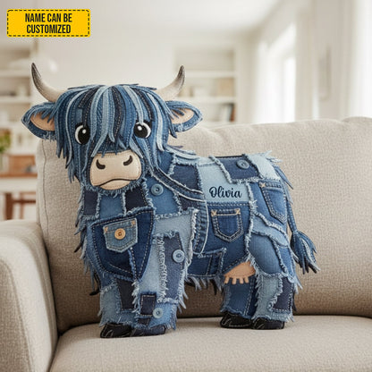 Personalized Denim Cow Shaped Pillow