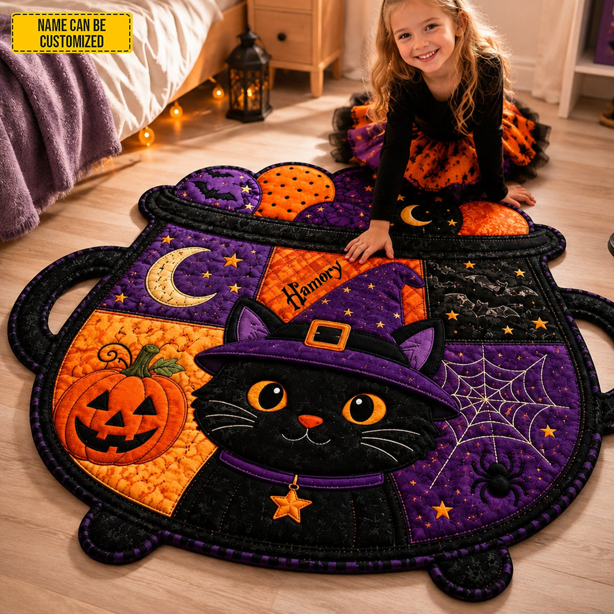 Personalized Halloween Witch Cat Custom Shaped Doormat