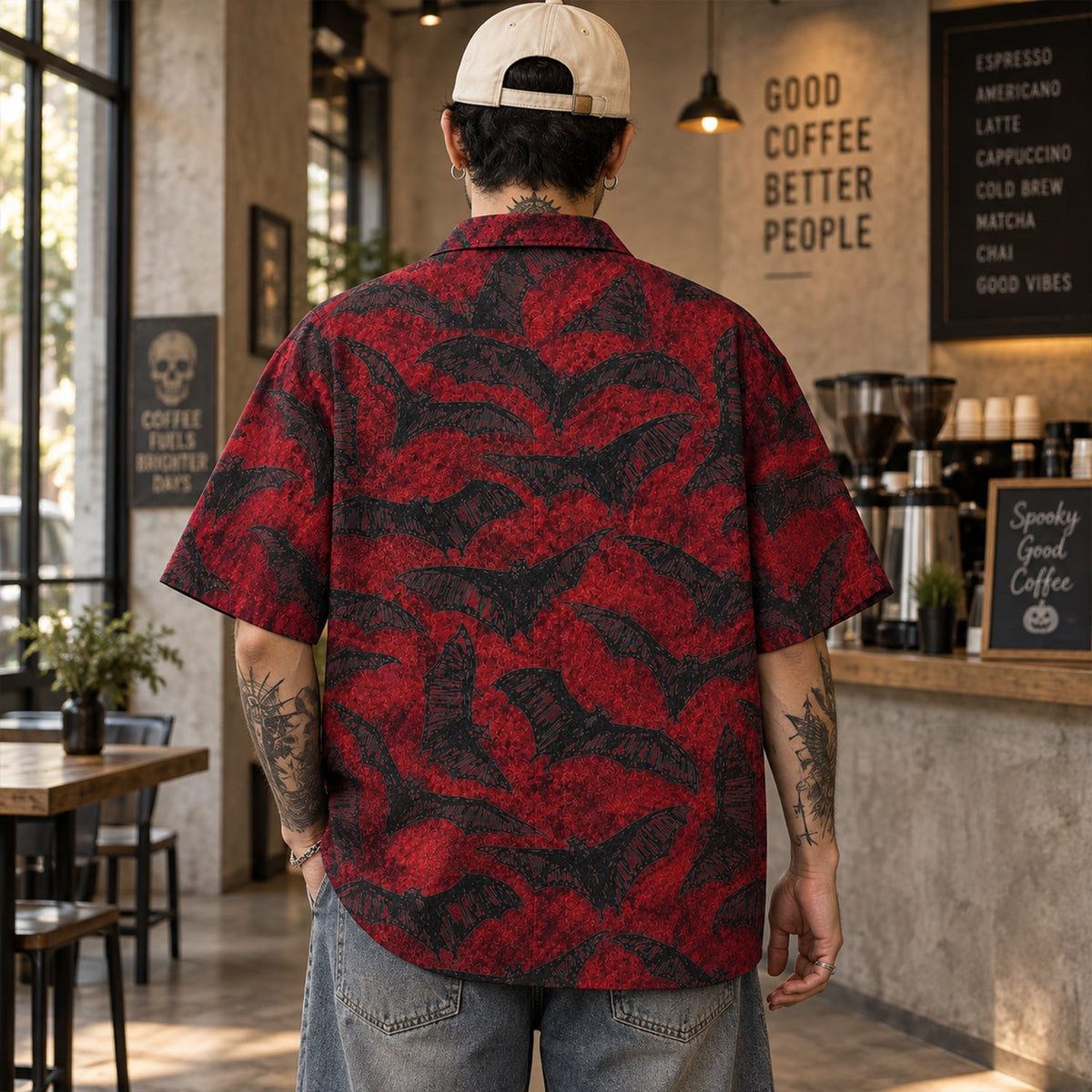 Dark Gothic Bat Swarm Red Hawaiian Shirt