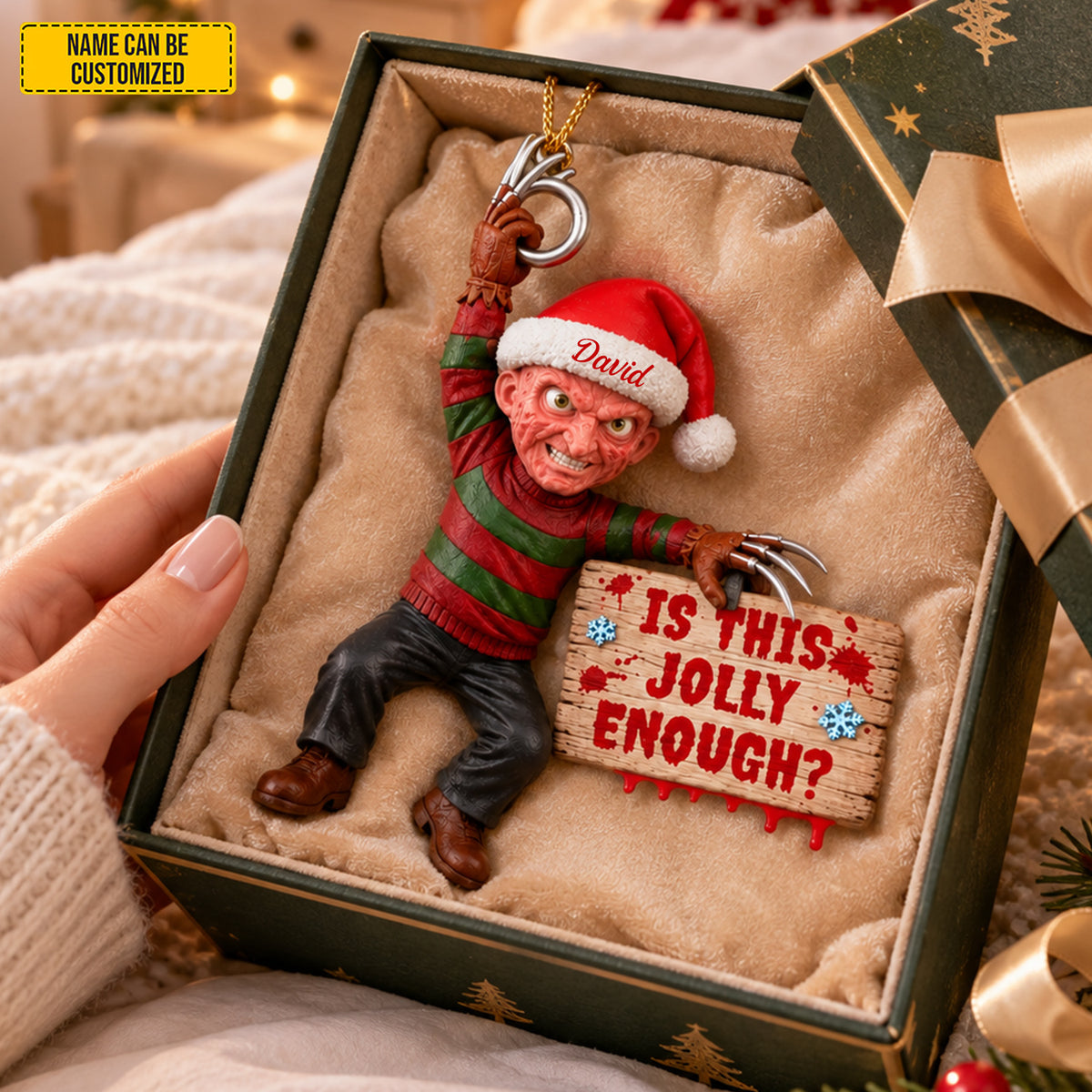 Personalized Freddy Krueger Christmas Ornament - Funny Halloween Christmas Gift for Horror Fans