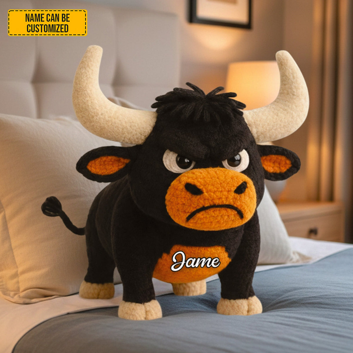 Grumpy Cow - Personalized Cozy Highland Cow Shaped Pillow
