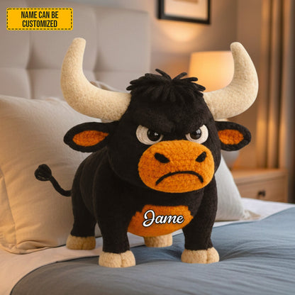 Grumpy Cow - Personalized Cozy Highland Cow Shaped Pillow