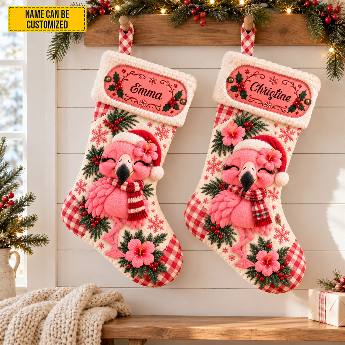 Personalized Christmas Flamingo Stocking