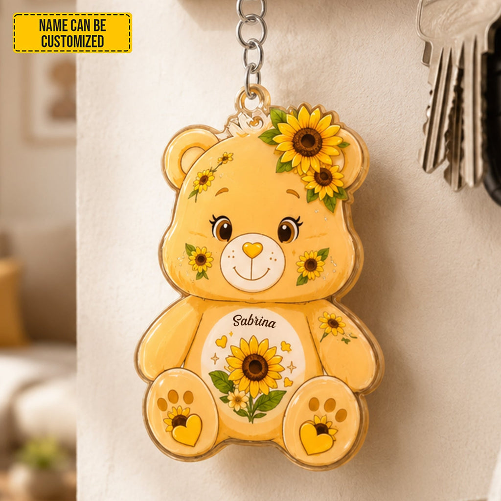 Personalized Sunflower Bear Keychain